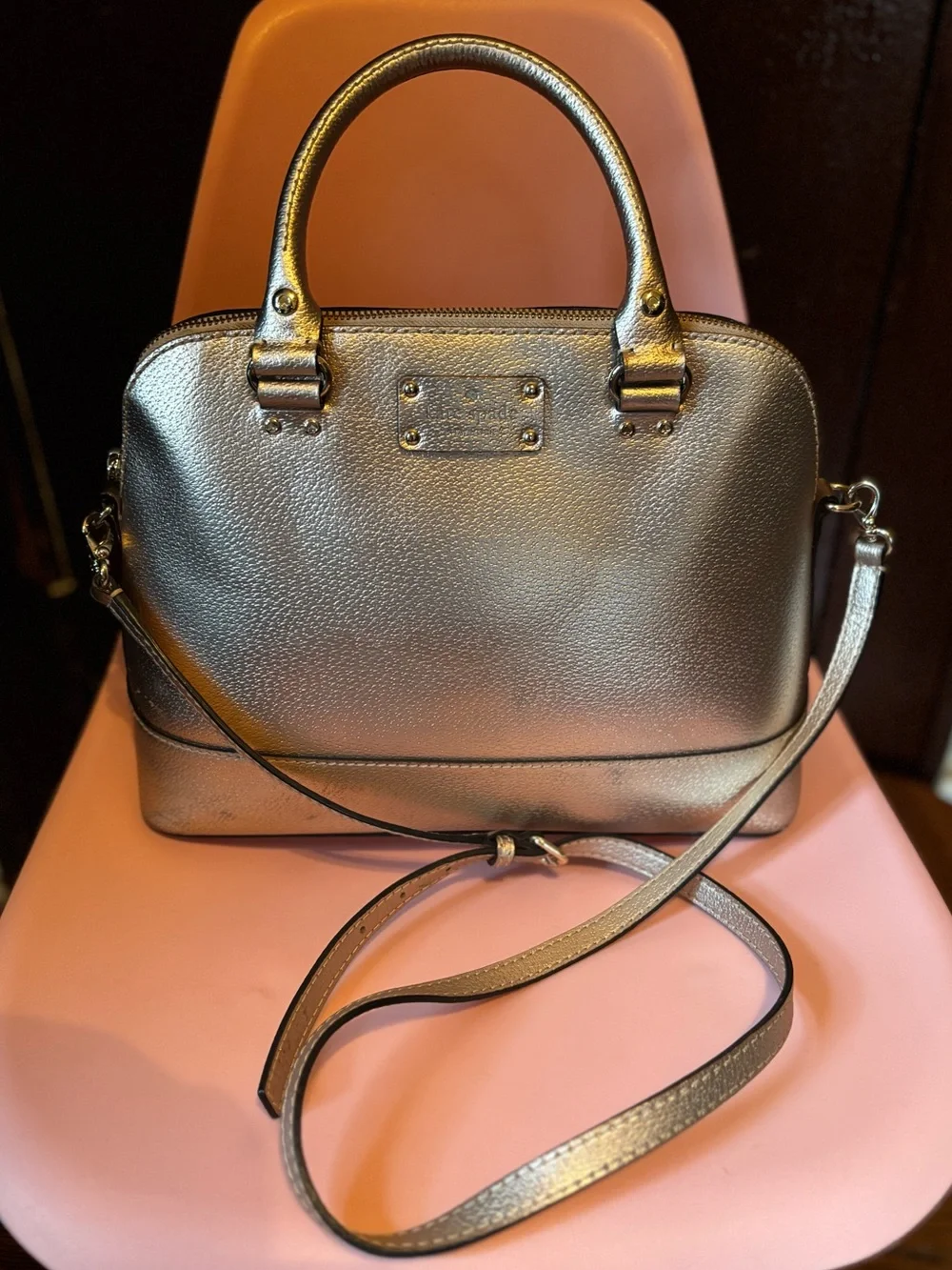 Kate Spade Leather Wellesley Rachelle Satchel Handbag - Metallic Rose Gold